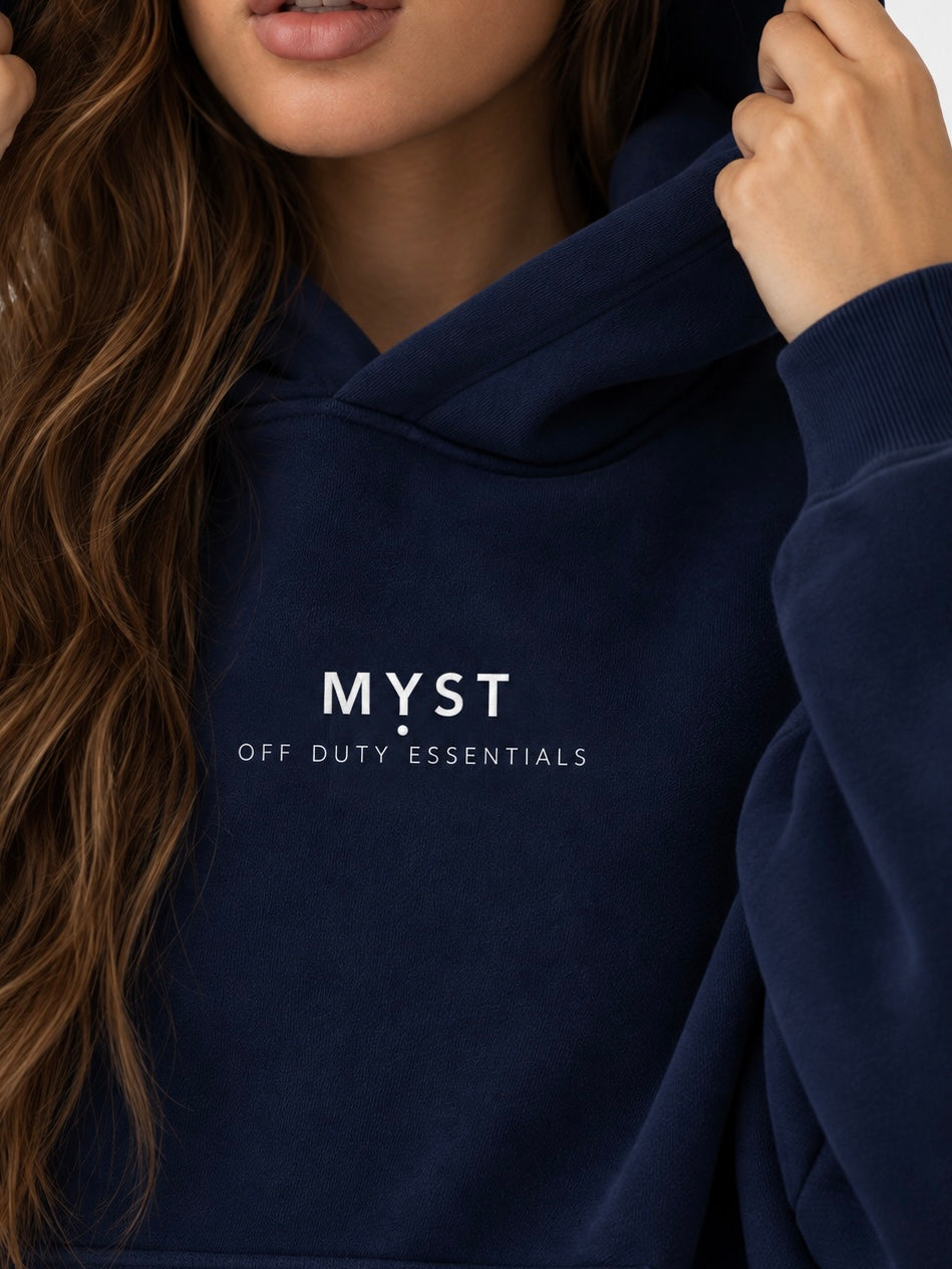 Running late still iconic- navy hoodie